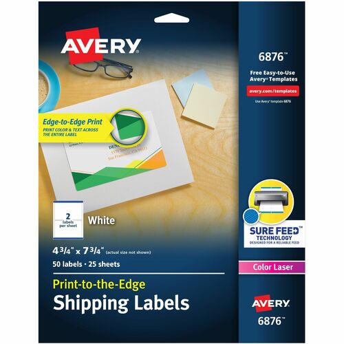 Avery® AVE6876 Mailing Label - Permanent Adhesive - 4.75" Width X 7.75" Length - 2 / Sheet - Rectangle - Laser - White - 50 / Pack