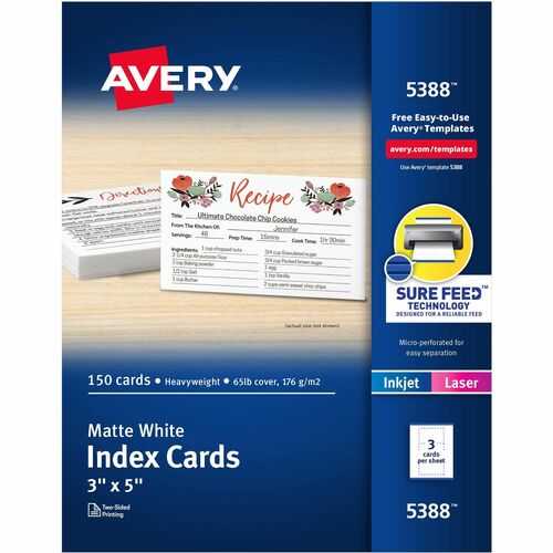 Avery® AVE5388 Printable Index Card - A7 - 3" X 5" - Recycled - 150 / Box - White