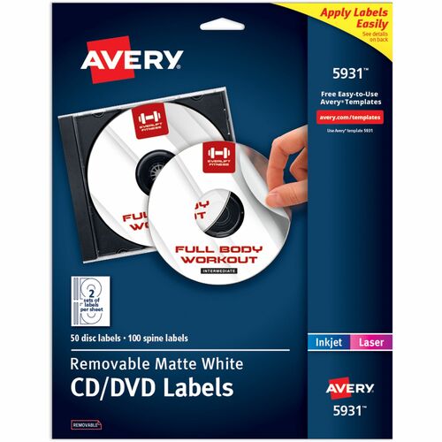 Avery® AVE5931 Cd/Dvd Label - Removable Adhesive Length - 2 / Sheet - Circle - Laser - White - 50 / Pack
