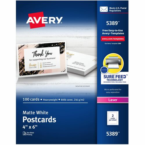 Avery® AVE5389 Postcard - 4" X 6" - 100 / Box - White