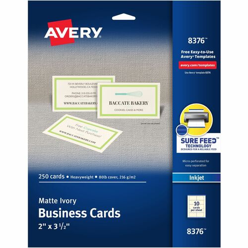 Avery® AVE8376 Business Card - A8 - 2" X 3.50" - Matte - 250 / Pack - Ivory