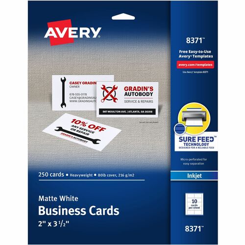 Avery® AVE8371 Business Card - A8 - 2" X 3.50" - Matte - 250 / Pack - White
