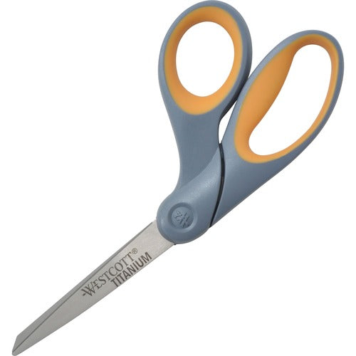 Westcott ACM13731 Westcott Titanium Bonded Scissors - 3.50" Cutting Length - 8" Overall Length - Bent - Bent-Left/Right - Gray
