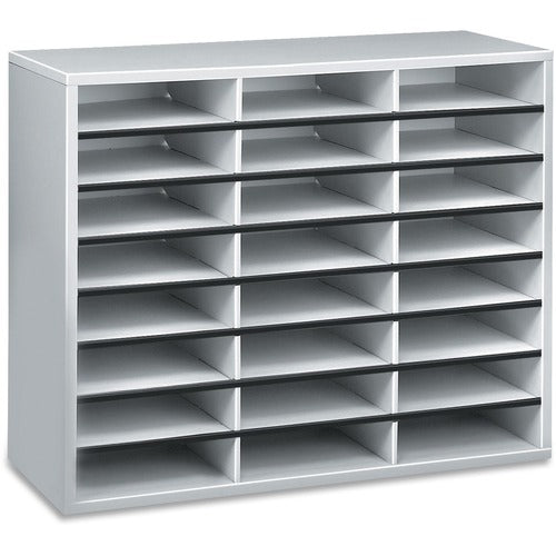 Fellowes FEL25041 Literature Organizer - 24 Compartment, Letter, Dove Gray - 24 Compartment(S) - Compartment Size 2.50" X 9" X 11.63" - 23.4" Height X 29" Width X 11.9" Depth - Dove Gray - Fiberboard, Wood - 1Each