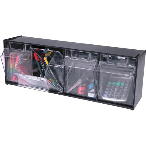 Deflecto DEF20404OP Interlocking Horizontal Tilt Bin - 4 Compartment(S) - 8.1" Height X 23.6" Width X 6.6" Depth - Wall Mountable - Black - Plastic - 1Each