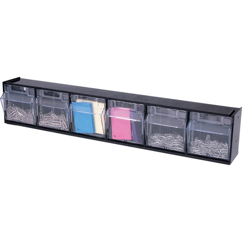 Deflecto DEF20604OP Interlocking Tilt Bin - 6 Compartment(S) - 4.5" Height X 23.6" Width X 3.6" Depth - Desktop, Wall Mountable, Desktop - Black - Plastic - 1Each