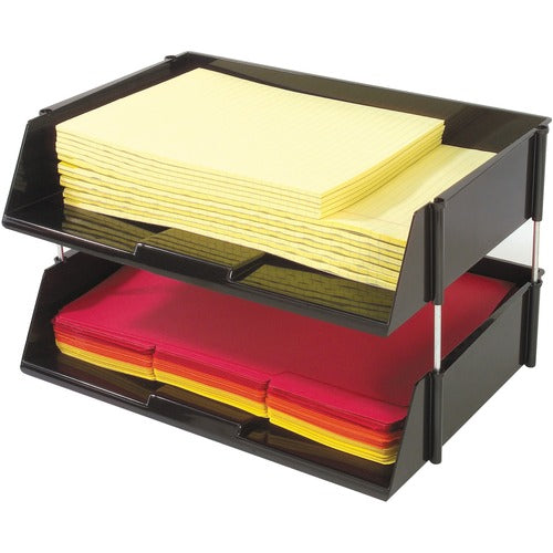 Deflecto DEF582704 Heavy-Duty Side Loading Letter Tray - 1500 X Sheet - 2 Tier(S) - 3.5" Height X 16.5" Width X 11.8" Depth - Black - Plastic - 2 / Set