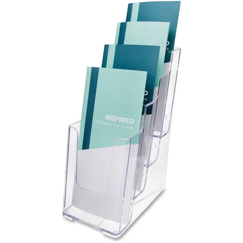 Deflecto DEF77701 Leaflet Size Literature Holder - 4 Pocket(S) - 4 Tier(S) - 10" Height X 4.9" Width X 8" Depth - Desktop, Wall Mountable - Clear - Plastic - 1Each