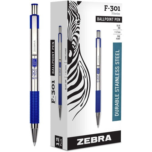 Zebra ZEB27120 STEEL 3 Series F-301 Retractable Ballpoint Pen