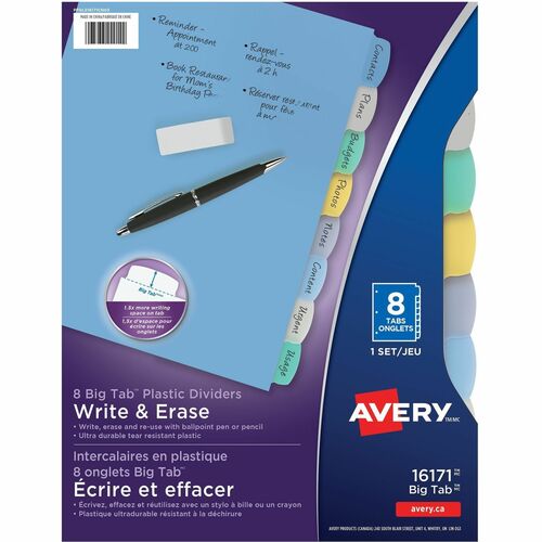 Avery® AVE16171 Avery® Big Tab™ Write & Erase Plastic Dividers, 8 tabs, 1 set