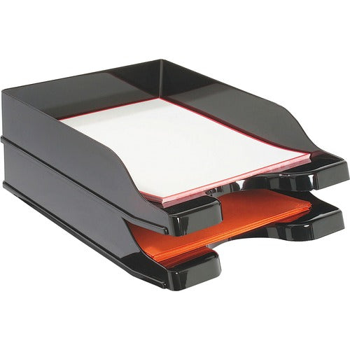 Deflecto DEF63904 Docutray Multi-Directional Stacking Tray - 2 Tier(S) - 2.5" Height X 10.1" Width X 14" Depth - Desktop - Black - Polystyrene - 2 / Set