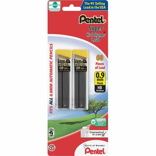Pentel PENC29BPHB2 Super Hi-Polymer 0.9mm Lead Refill