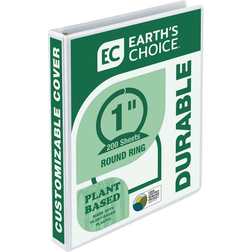 Samsill SAM18937 Earth'S Choice Bio-Based Round Ring View Binder-1" Binder Capacity-Letter-8 1/2" X 11" Sheet Size-225 Sheet Capacity-3 X Round Ring Fastener(S)-2 Internal Pocket(S)-Vinyl, Cardboard, Polypropylene, Chipboard-White-Recycled-1 E