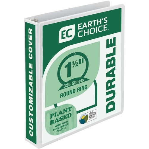 Samsill SAM18957 Earth'S Choice Bio-Based Round Ring View Binder-1 1/2" Binder Capacity-Letter-8 1/2" X 11" Sheet Size-350 Sheet Capacity-3 X Round Ring Fastener(S)-2 Internal Pocket(S)-Vinyl,Cardboard,Polypropylene,Chipboard-White-Recycled -