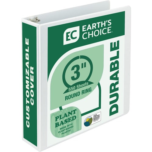 Samsill SAM18987 Earth'S Choice Bio-Based Round Ring View Binder-3" Binder Capacity-Letter-8 1/2" X 11" Sheet Size-575 Sheet Capacity-3 X Round Ring Fastener(S)-2 Internal Pocket(S)-Vinyl,Cardboard,Pressboard,Chipboard,Polypropylene-White-Re