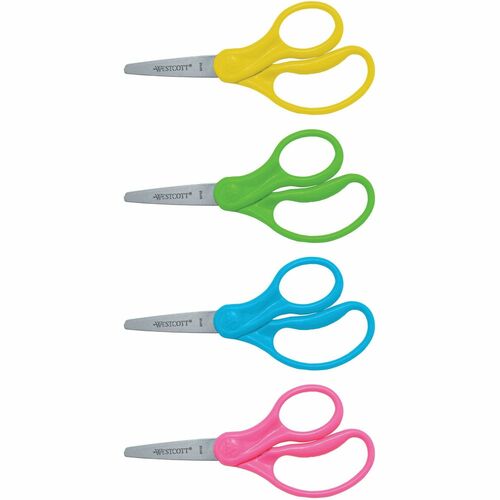 Westcott ACM13131 Westcott Kids Scissors - 5" Overall Length - Pointed - Straight-Left/Right - Plastic, Stainless Steel - Assorted