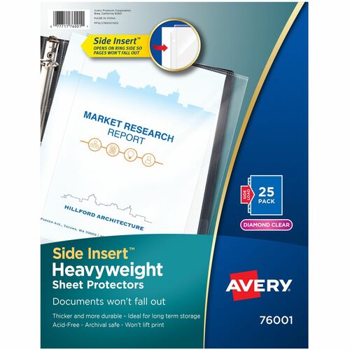 Avery® AVE76001 Side-Loading Sheet Protector - For Letter 8.50" X 11" Sheet - Clear - Polypropylene - 25 / Pack