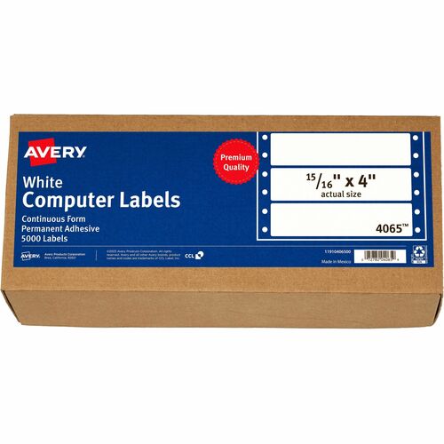 Avery® AVE04065 Avery® Continuous Form Computer Labels, Permanent Adhesive, 4" x 15/16" , 5,000 Labels