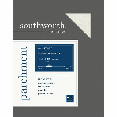 Southworth SOUJ988C Premium Parchment Paper - Letter - 8.50" X 11" - 32 Lb Basis Weight - Parchment - 250 / Box - Ivory