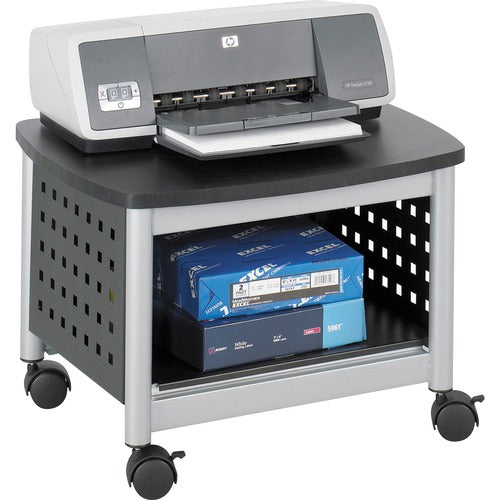 Safco SAF1855BL Scoot 1855Bl Printer Stand - 100 Lb Load Capacity - 14.5" Height X 20.3" Width X 16.5" Depth - Floor - Powder Coated Black - Steel, Particleboard - Black, Silver