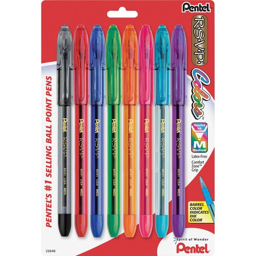 Pentel PENBK91CRBP8M R.S.V.P. Multi Pack Stick Ballpoint Pens
