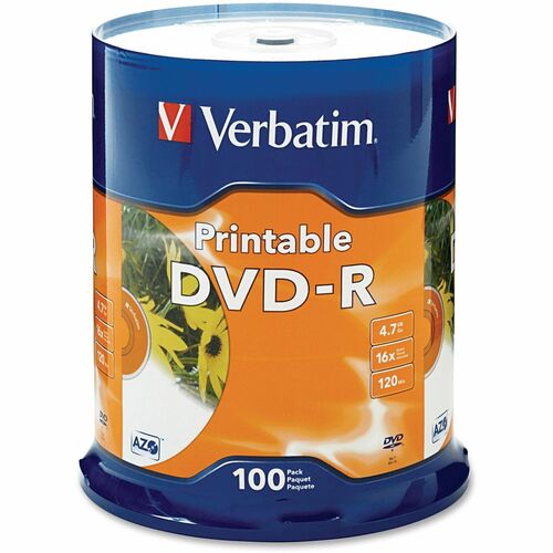 Verbatim VER95153 Dvd-R 4.7Gb 16X White Inkjet Printable - 100Pk Spindle - Dvd-R 16X White Inkjet Printable - 4.70 Gb - 100Pk Spindle