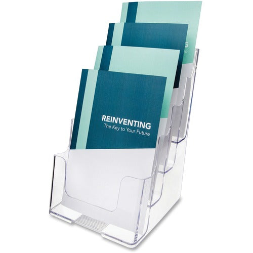Deflecto DEF77901 Booklet Holder - 4 Compartment(S) - 4 Tier(S) - 10" Height X 6.8" Width X 6.3" Depth - Desktop, Wall Mountable, Stand Mountable - Clear - Plastic - 1Each