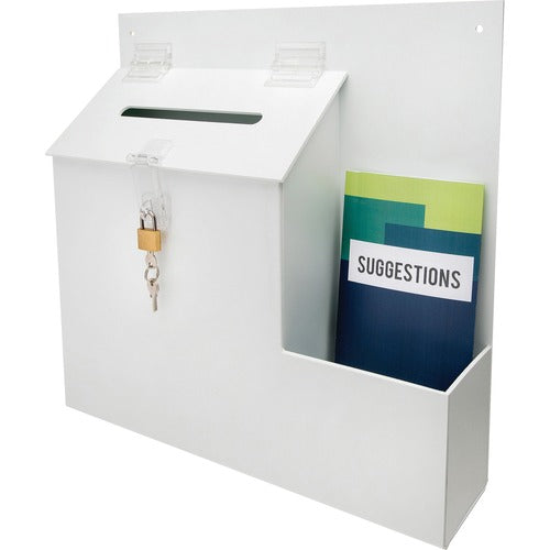 Deflecto DEF79803 Suggestion Box With Lock - External Dimensions: 13.8" Width X 3.6" Depth X 13" Height - Key Lock Closure - Plastic - White - For Sharp Disposable - 1 Each