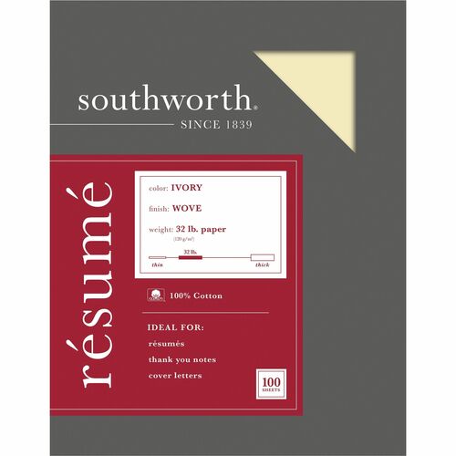 Southworth SOURD18ICF Rd18Icf Copy & Multipurpose Paper - Letter - 8.50" X 11" - 32 Lb Basis Weight - Recycled - 100% Recycled Content - Wove - 1 / Box - Ivory