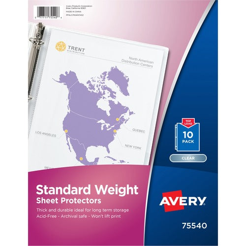 Avery® AVE75540 Standard Weight Sheet Protector - For Letter 8.50" X 11" Sheet - Ring Binder - Rectangular - Clear - Polypropylene - 10 / Pack