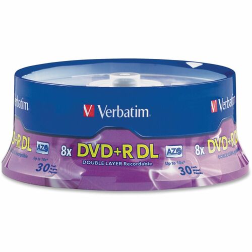 Verbatim VER96542 Dvd+R Dl 8.5Gb 8X With Branded Surface - 30Pk Spindle