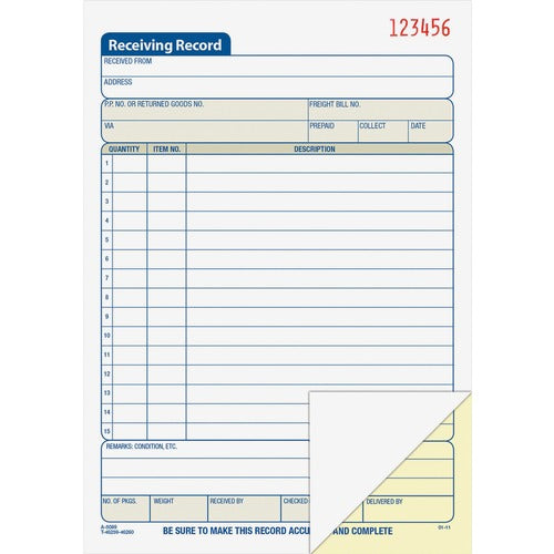 Adams ABFDC5089 Carbonless Receiving Record Book
