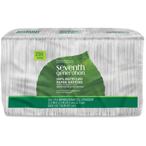 Seventh Generation SEV13713 100% Recycled Napkins - 1 Ply - 11.50" X 12.50" - White - Paper - Soft, Absorbent, Hypoallergenic, Non-Chlorine Bleached, Fragrance