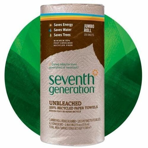 Seventh Generation SEV13720 100% Recycled Paper Towel Rolls - 2 Ply - 11" X 9" - 120 Sheets/Roll - Brown - Paper - Lint-Free, Absorbent, Hypoallergenic, Fragrance-Free, Dye-Free - 120 / Roll