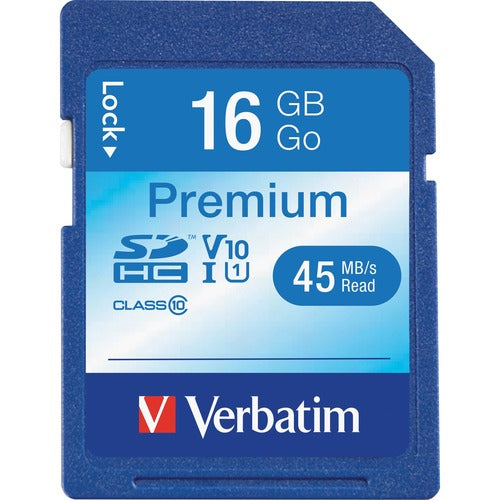 Verbatim VER96808 16Gb Premium Sdhc Memory Card, Uhs-I Class 10 - Class 10 - 1 Card/1 Pack - 133X Memory Speed