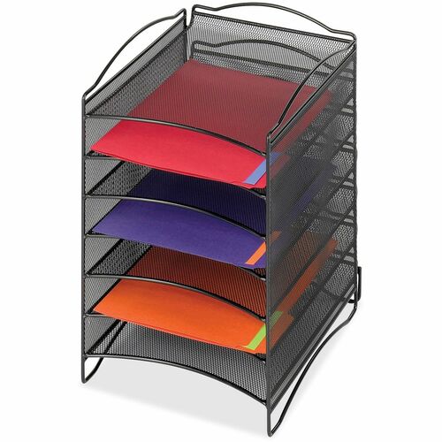 Safco SAF9431BL Mesh Desktop Organizer - 6 Compartment(S) - Compartment Size 1.75" X 9.50" X 12.25" - 15.3" Height X 10.3" Width X 12.8" Depth - Desktop - Black - Steel - 1Each
