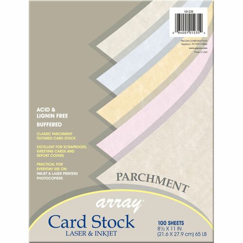 Pacon PAC101235 Array Printable Multipurpose Card - Letter - 8.50" X 11" - 65 Lb Basis Weight - 100% Recycled Content - 100 / Pack - Assorted