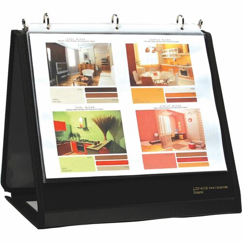 Lion LIO40009BK Insta-Cover Ring Easel Binder - 1 1/2" Binder Capacity - Letter - 8 1/2" X 11" Sheet Size - 3 X Round Ring Fastener(S) - 80 Pocket(S) - Black - Recycled - 1 Each