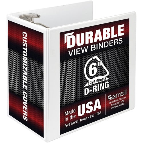 Samsill SAM16427 Insertable D-Ring Binder - 6" Binder Capacity - Letter - 8 1/2" X 11" Sheet Size - 1250 Sheet Capacity - D-Ring Fastener - 2 Internal Pocket(S) - Chipboard, Polypropylene - White - Recycled - 1 Each
