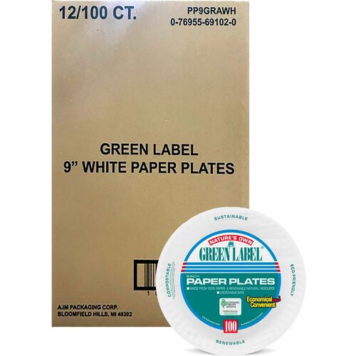 Green Label AJMPP9GRA 9" Economy Paper Plates