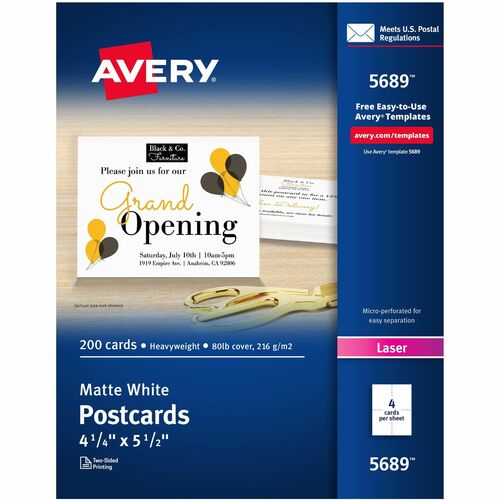 Avery® AVE5689 Postcard - 5.50" X 4.25" - Matte - 200 / Box - White