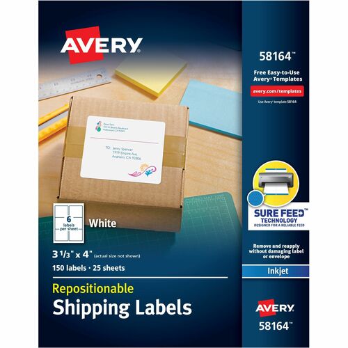 Avery® AVE58164 Repositionable Mailing Label - Removable Adhesive - 4" Width X 3.33" Length - 6 / Sheet - Rectangle - Inkjet - White