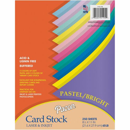 Pacon PAC101195 Array Printable Multipurpose Card - Letter - 8.50" X 11" - 65 Lb Basis Weight - 100% Recycled Content - 250 / Pack - Assorted