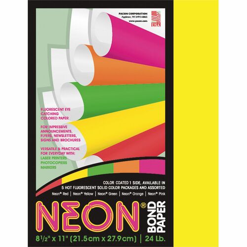 Pacon PAC104316 Neon Bond Paper - Letter - 8.50" X 11" - 24 Lb Basis Weight - Recycled - 100 / Pack - Yellow