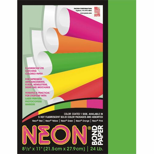 Pacon PAC104317 Neon Bond Paper - Letter - 8.50" X 11" - 24 Lb Basis Weight - Recycled - 100 / Pack - Green