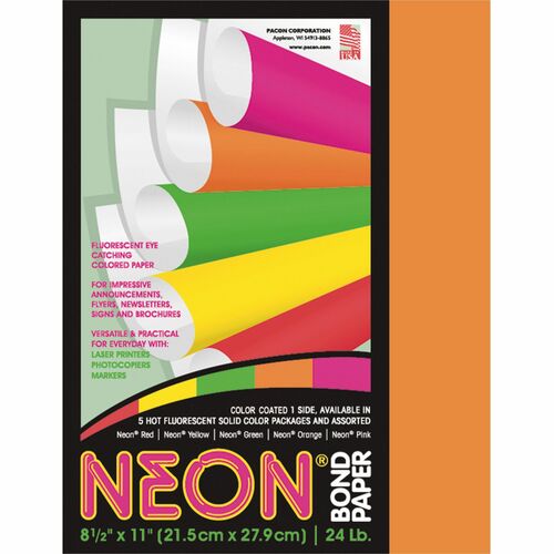 Pacon PAC104318 Neon Bond Paper - Letter - 8.50" X 11" - 24 Lb Basis Weight - Recycled - 100 / Pack - Orange