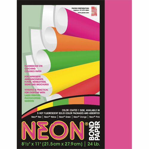 Pacon PAC104319 Neon Bond Paper - Letter - 8.50" X 11" - 24 Lb Basis Weight - 100 / Pack - Pink