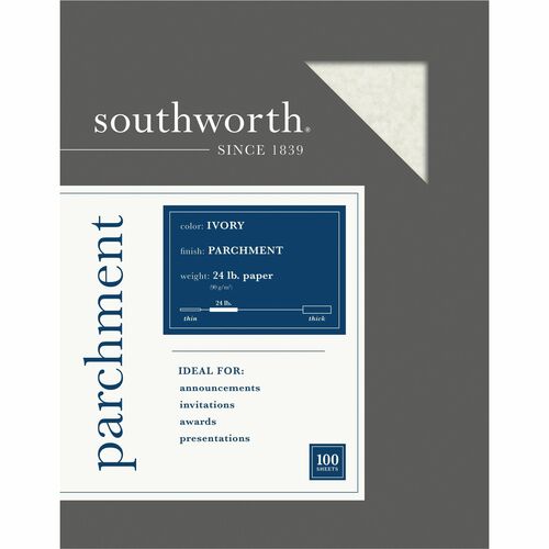 Southworth SOUP984CK Parchment Paper - Letter - 8.50" X 11" - 24 Lb Basis Weight - Parchment - 100 / Pack - Ivory