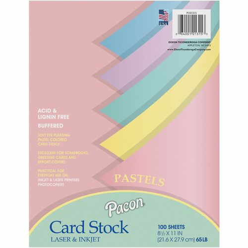 Pacon PAC101315 Array Printable Multipurpose Card - Letter - 8.50" X 11" - 65 Lb Basis Weight - Recycled - 100% Recycled Content - 100 / Pack - Pink, Blue, Canary, Green, Lilac