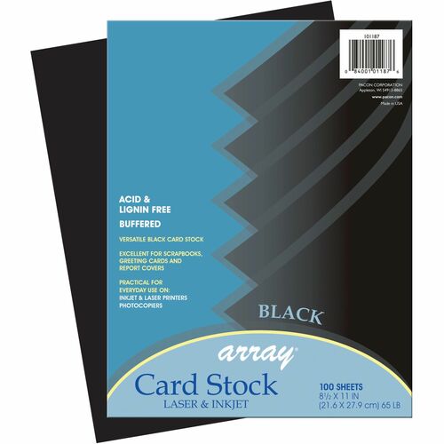 Pacon PAC101187 Array Printable Multipurpose Card - Letter - 8.50" X 11" - 65 Lb Basis Weight - Recycled - 100% Recycled Content - 100 / Pack - Black